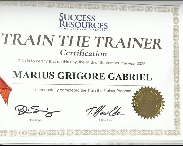 Train The Trainer certification awarded to Marius Grigore Gabriel